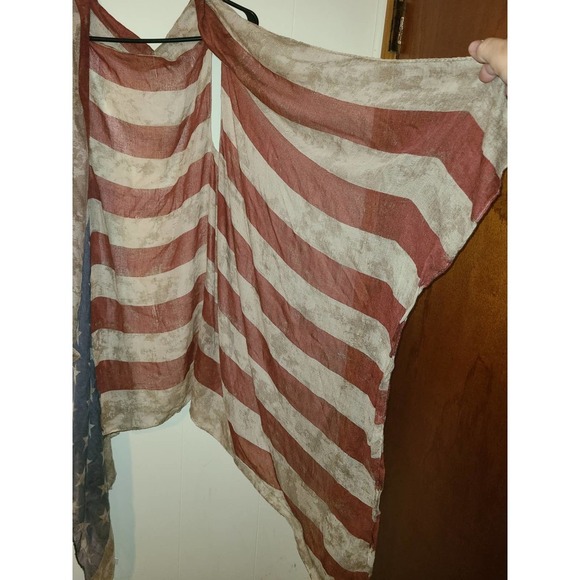 American Flag Print Cardigan One size Sleeveless Open Front (AI) - Picture 4 of 5